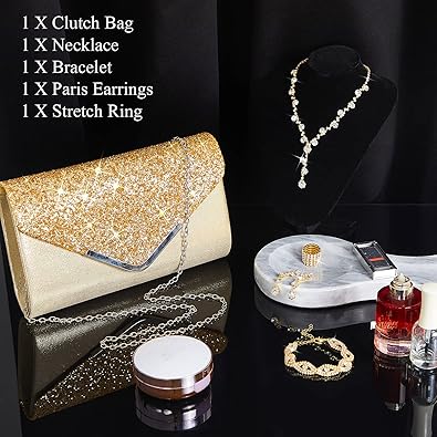 Henoyso 5 Pcs Purse Rhinestone Jewelry Set