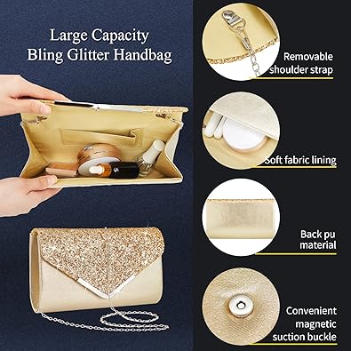 Henoyso 5 Pcs Purse Rhinestone Jewelry Set