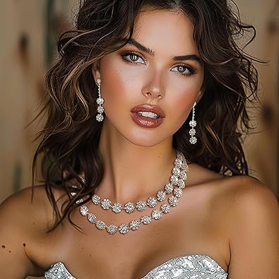 HUASAI Silver Wedding Jewelry Sets for Brides