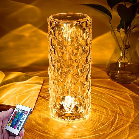 16 Colors Diamond Rose Crystal Touch Lamp Bedside Acrylic Usb Rechargeable Table Lamp – With Remote