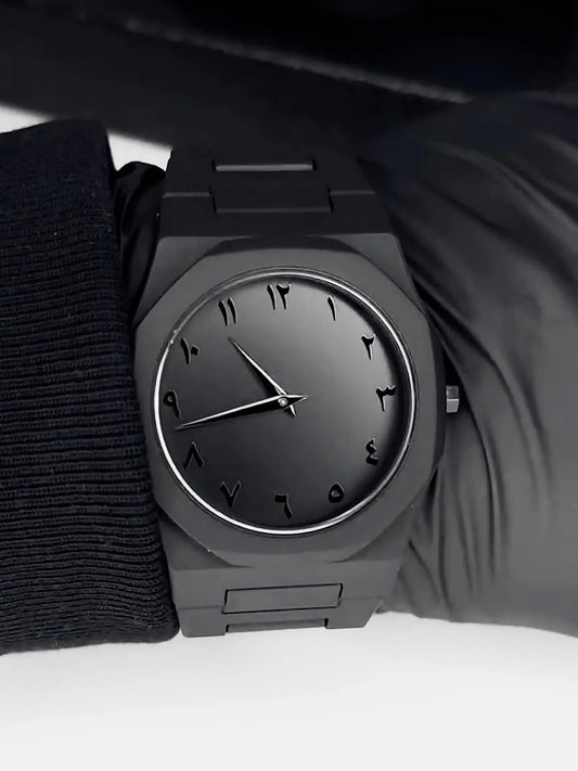 Arabic Aura Watch 2025 Black Modern Design with Elegant Finish, Stylish Arabic Dial, Sleek Luxury Timepiece