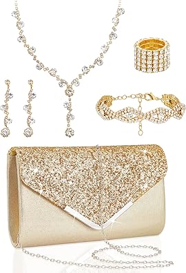 Henoyso 5 Pcs Purse Rhinestone Jewelry Set