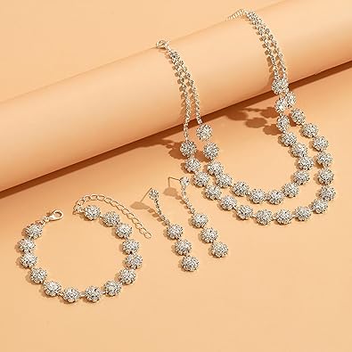 HUASAI Silver Wedding Jewelry Sets for Brides