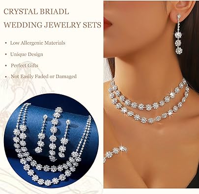 HUASAI Silver Wedding Jewelry Sets for Brides